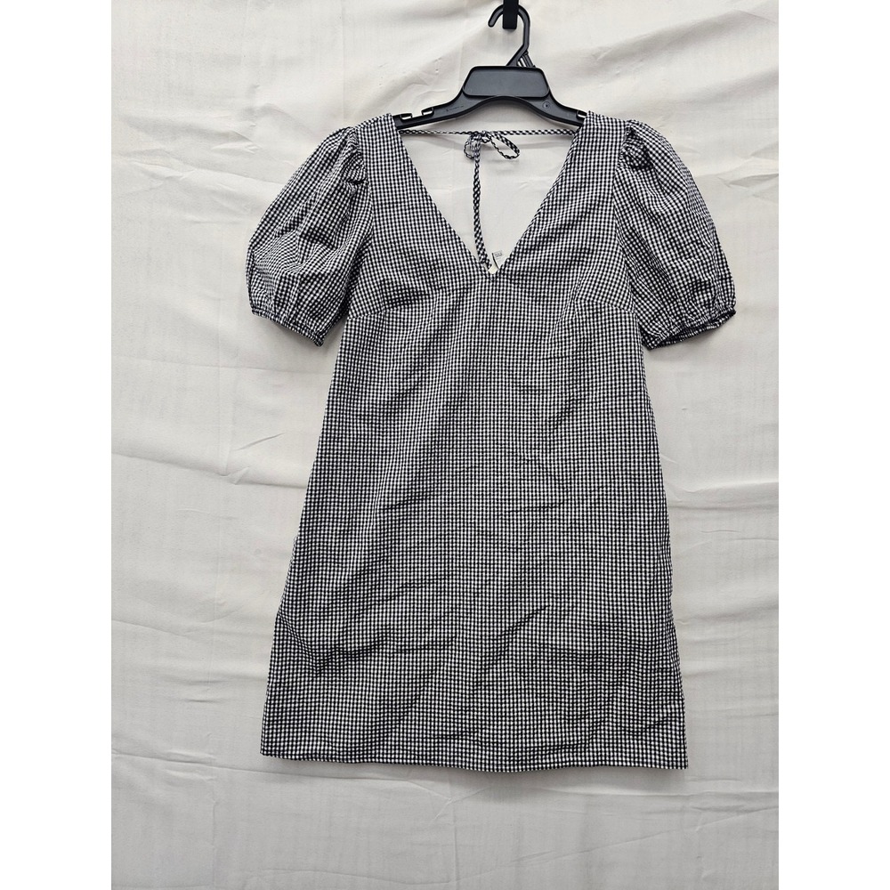 A New Day Womens Gingham Dress Black Cotton Blend Casual Size XS